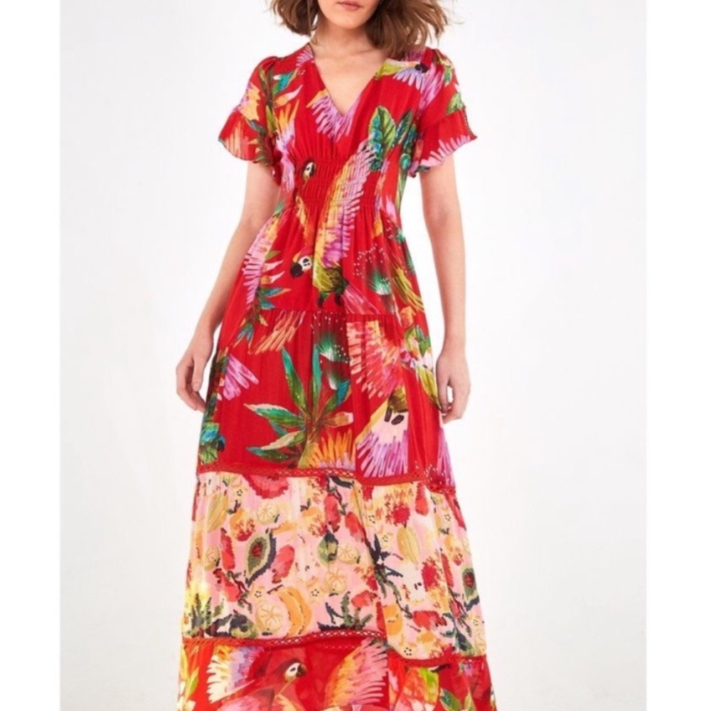 FARM Rio Macaw Tropical Mix Maxi Dress in Red